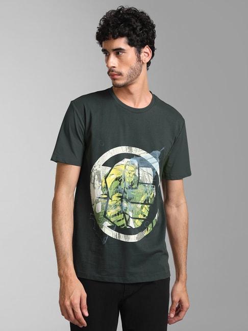 kazo-green-regular-fit-printed-crew-t-shirt