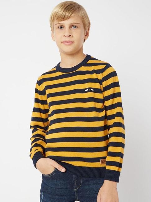 GAS Kids Yellow & Navy Cotton Striped Full Sleeves Sweater