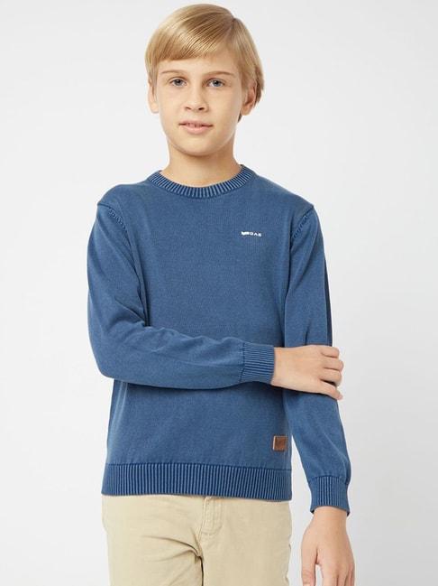 GAS Kids Blue Cotton Regular Fit Full Sleeves Sweater