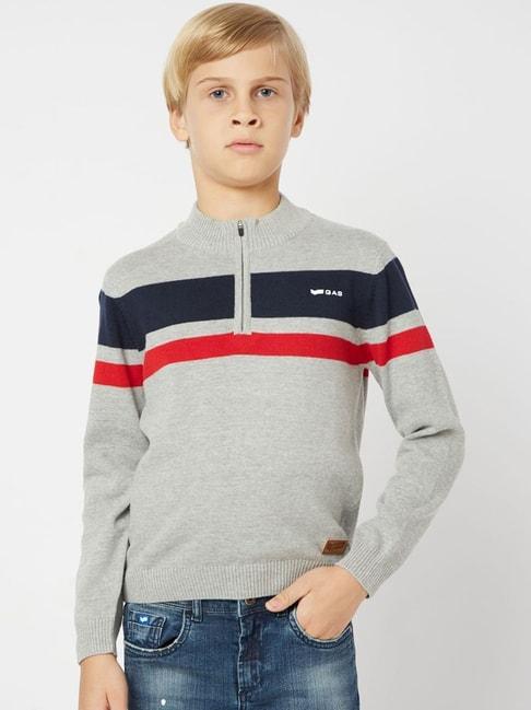 GAS Kids Grey & Navy Cotton Striped Full Sleeves Sweater