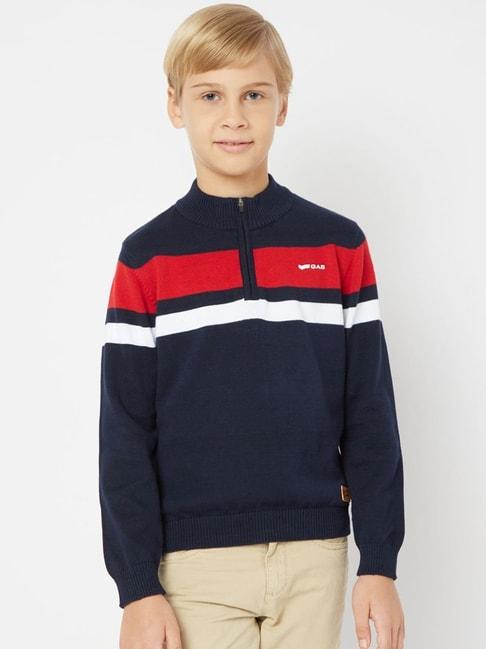 gas-kids-navy-&-red-cotton-striped-full-sleeves-sweater