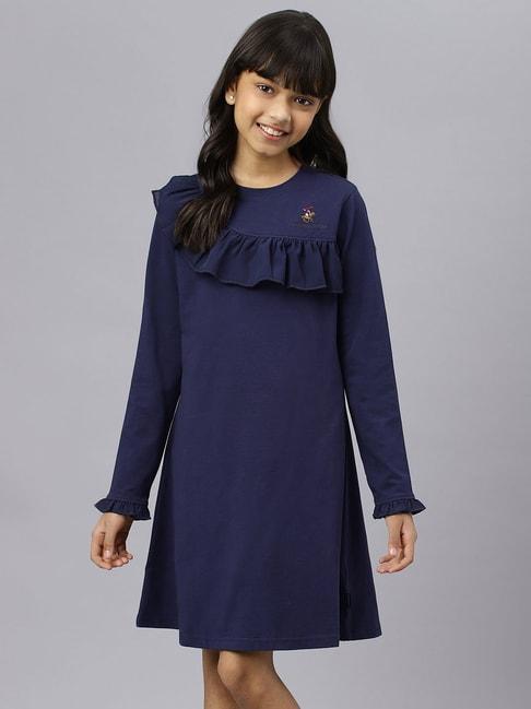 Beverly Hills Polo Club Kids Navy Solid Full Sleeves T-Shirt Dress