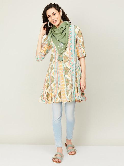 Colour Me by Melange Green Cotton Embroidered Scarf
