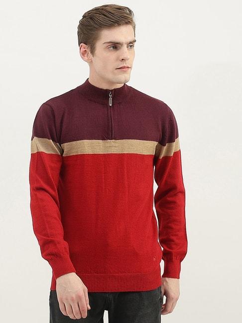 United Colors of Benetton Red & Purple Regular Fit Colour Block Sweater