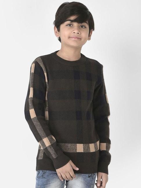 crimsoune-club-kids-olive-green-chequered-full-sleeves-sweater