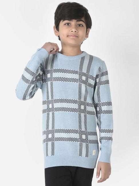 Crimsoune Club Kids Sky Blue Cotton Chequered Full Sleeves Sweater