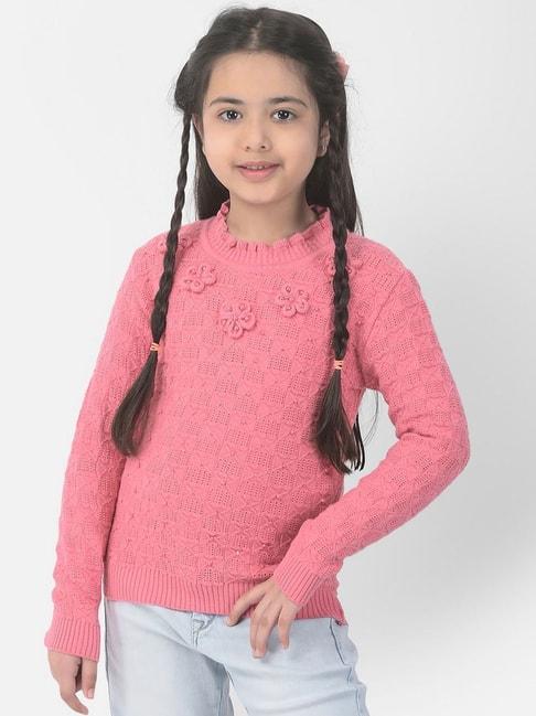 Crimsoune Club Kids Pink Embroidered Full Sleeves Sweater