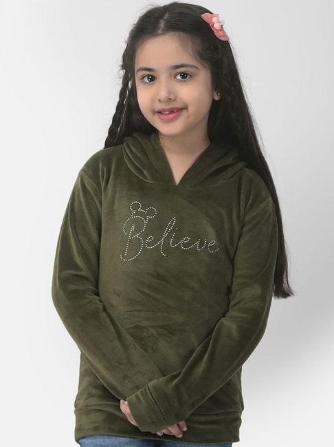 Crimsoune Club Kids Olive Green Embellished Full Sleeves Sweatshirt
