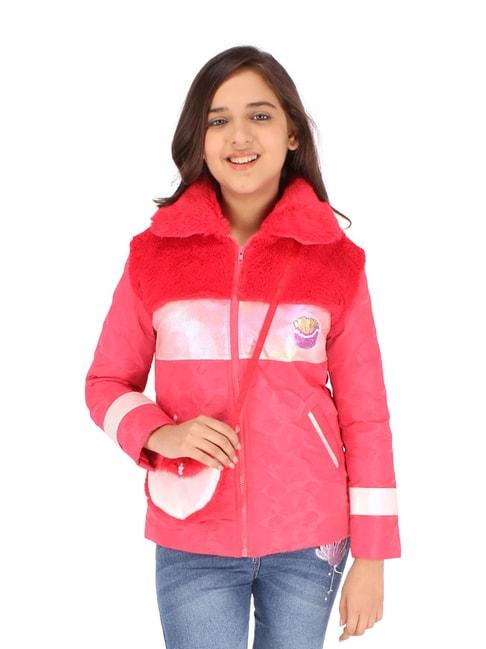 Cutecumber Kids Pink & Red Color Block Full Sleeves Jacket
