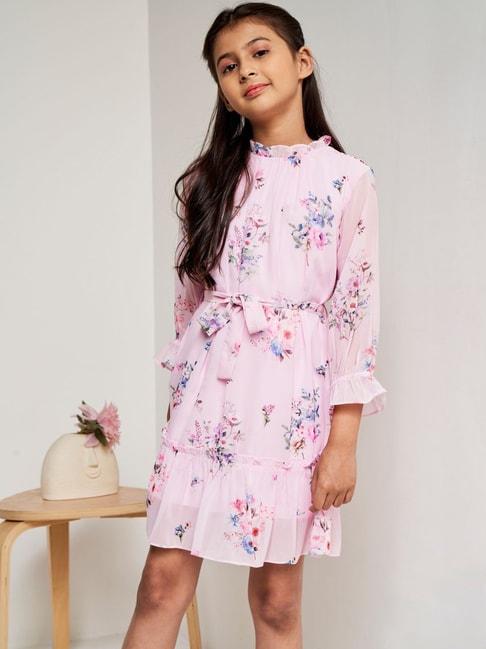 AND girl Pink & Blue Floral Print Dress