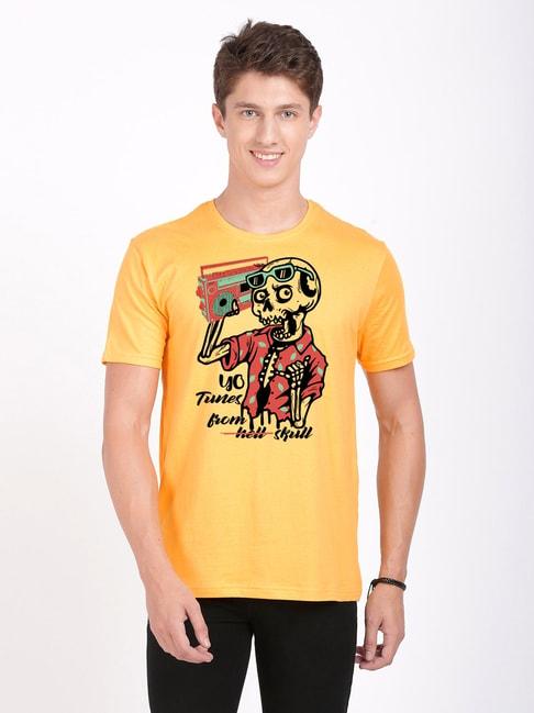 black-radio-yellow-slim-fit-printed-cotton-crew-t-shirt