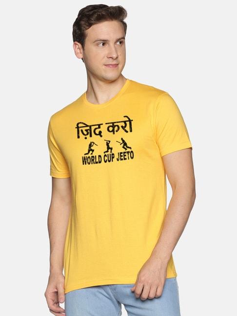 BLACK RADIO Yellow Slim Fit Printed Crew T-Shirt