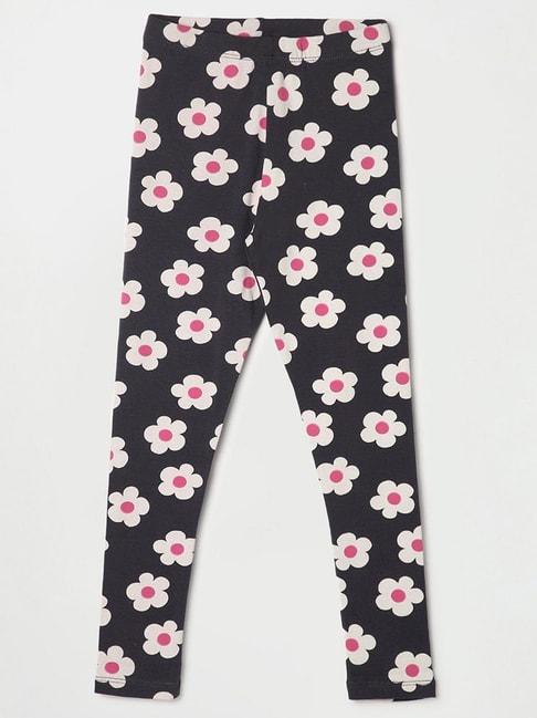 Fame Forever by Lifestyle Kids Charcoal Grey & White Cotton Floral Print Leggings