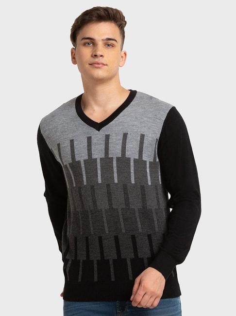 ColorPlus Black Tailored Fit Printed Sweaters
