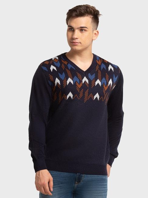 ColorPlus Navy Tailored Fit Printed Sweaters