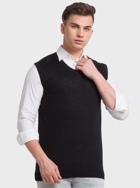colorplus-black-regular-fit-texture-sweaters