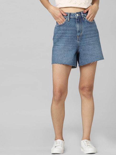 Only Blue Cotton Regular Fit Shorts