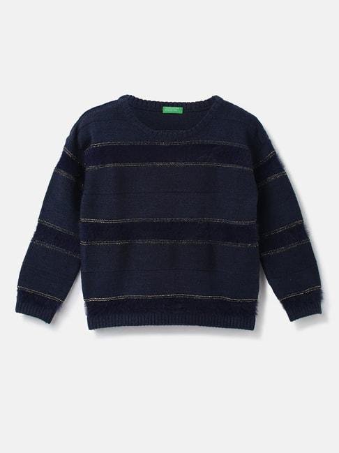 United Colors of Benetton Kids Navy Striped Full Sleeves Sweater