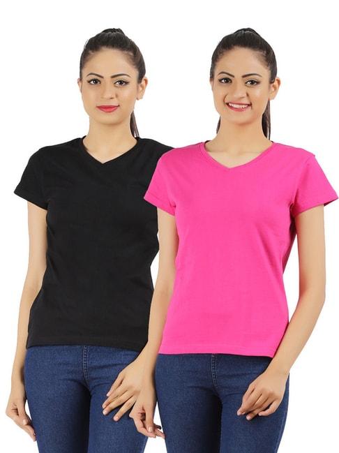 Appulse Black & Pink Cotton T-Shirt - Pack Of 2