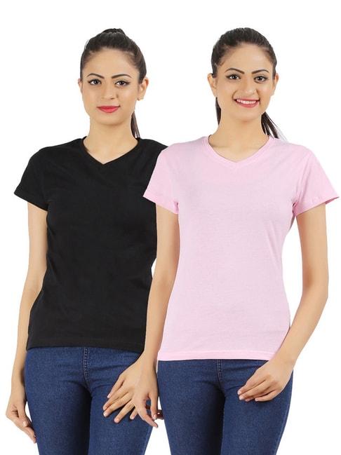 Appulse Black & Pink Cotton T-Shirt - Pack Of 2