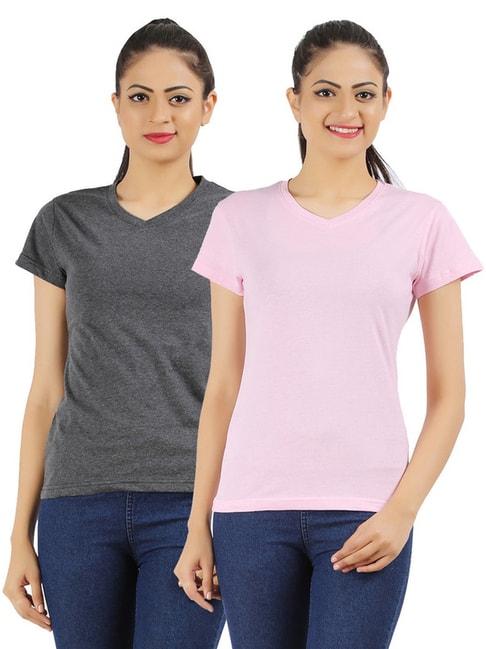 Appulse Grey & Pink Cotton T-Shirt - Pack Of 2