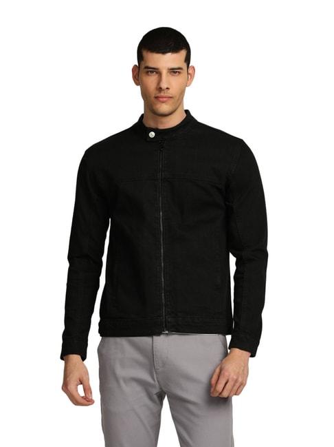 levi's-black-regular-fit-self-pattern-denim-jacket