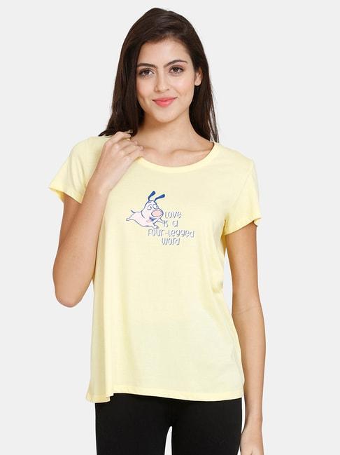 zivame-yellow-cotton-graphic-print-t-shirt