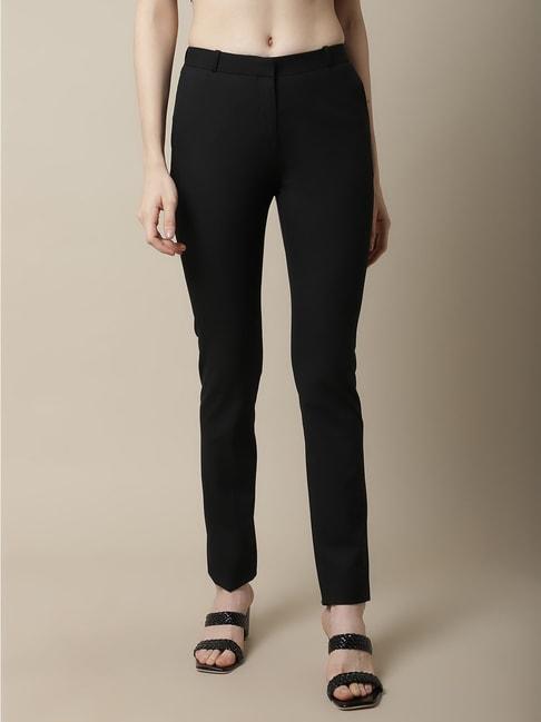 Cantabil Black Mid Rise Flat Front Trousers
