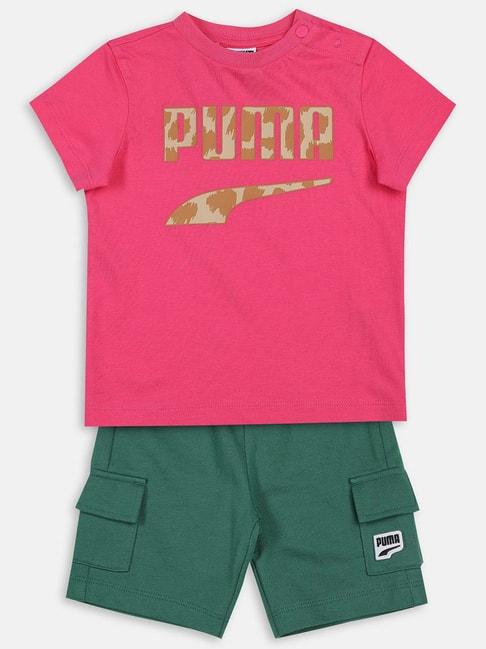 puma-kids-minicats-downtown-glowing-pink-&-green-cotton-logo-t-shirt-set