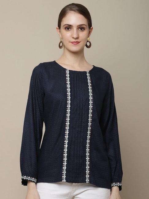Cantabil Navy Embroidered Tunic