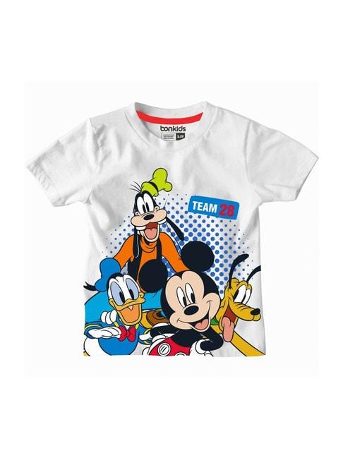 Bonkids Kids White Cotton Printed Mickey & Friends T-Shirt