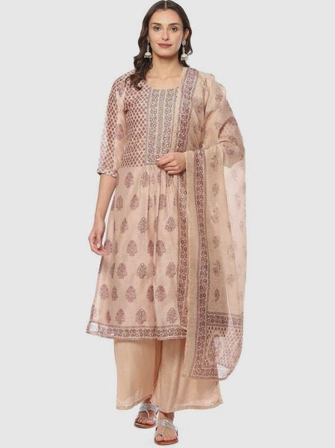 Biba Beige & Brown Embroidered Unstitched Dress Material
