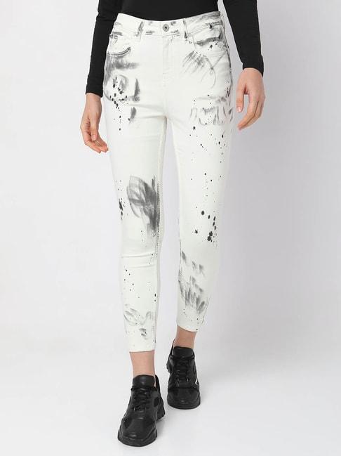 Vero Moda White Cotton Print Jeans
