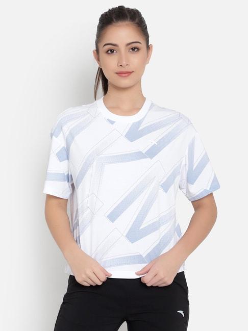 Anta White & Blue Cotton Printed Sports T-Shirt