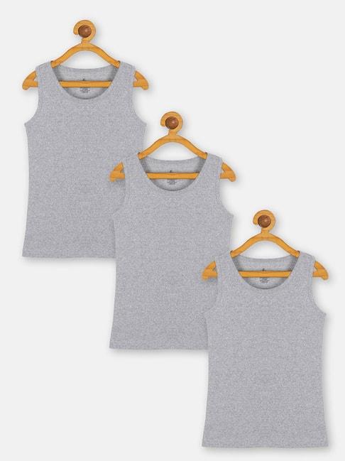 Kiddopanti Kids Grey Melange Solid Vest (Pack Of 3)