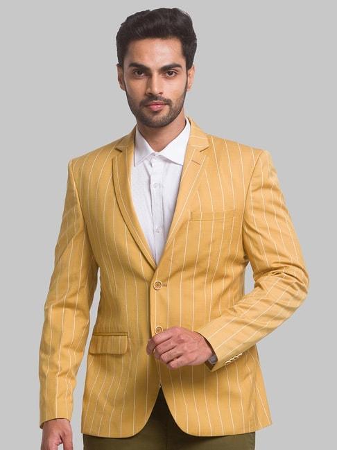 Park Avenue Yellow Regular Fit Striped Blazer