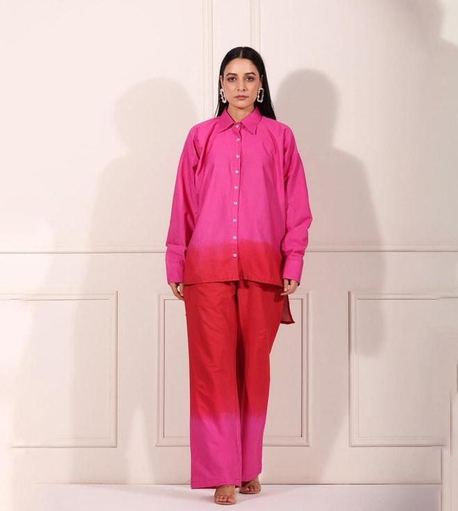 MOH Pink & Red Fuerish Ombre Shirt with Pants