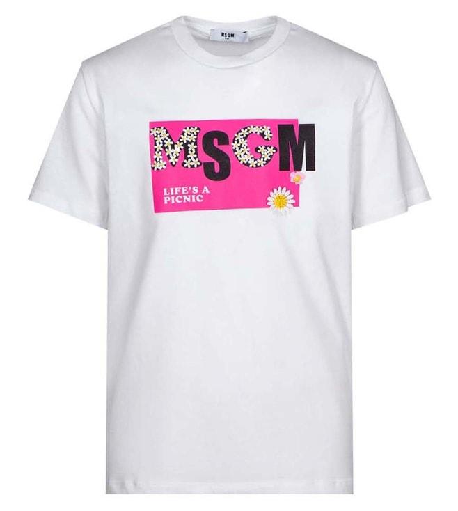 MSGM Kids White Logo Straight Fit T-Shirt