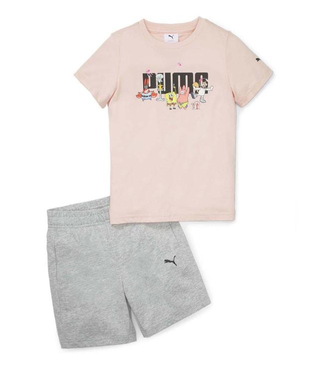 Puma Kids X SPONGEBOB Pink Logo Regular Fit T-Shirt & Shorts