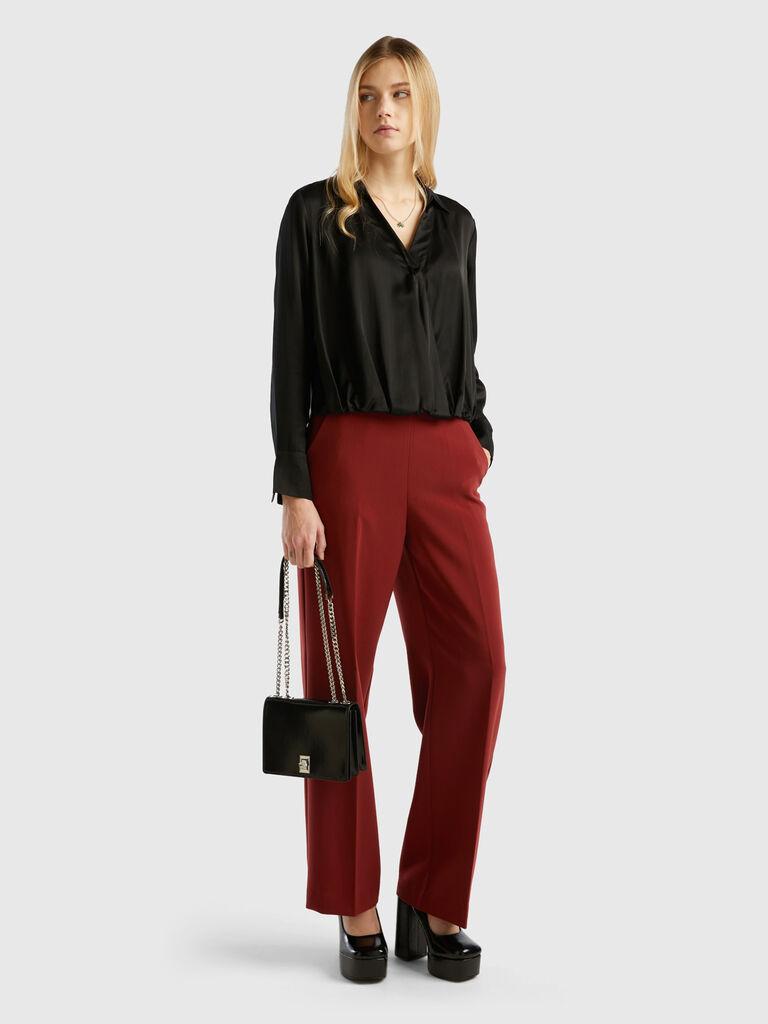relaxed-fit-collared-neck-crisscross-solid-blouse