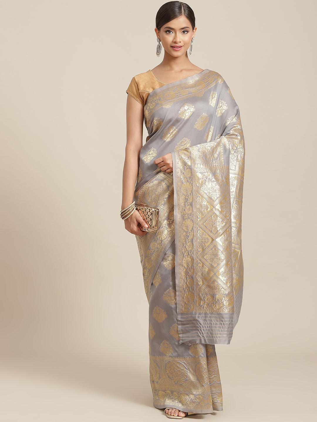 ishin-women's-art-silk-grey-woven-design-banarasi-saree-with-blouse-piece