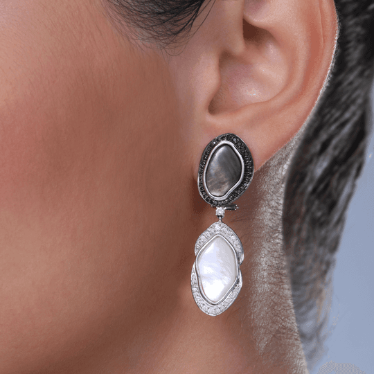 Grey And White Mother Of Pearl Earrings
