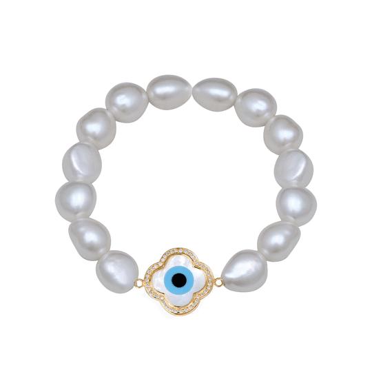 Small Clover Evil Eye Diamond Pearl Bracelet