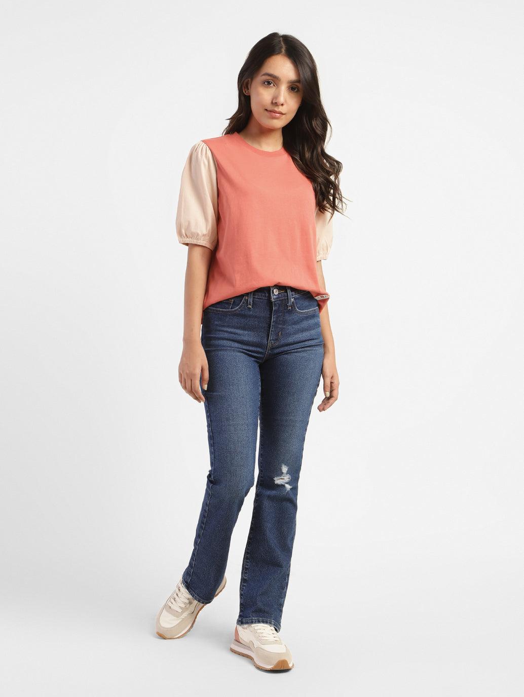 women's-colorblock-round-neck-top-coral