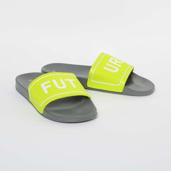 FAME FOREVER Typographic Print Textured Slippers