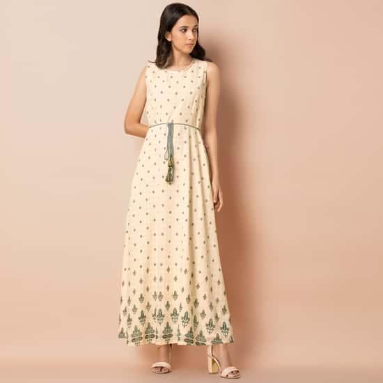 indya-print-sleeveless-long-dress-with-waist-tie-up