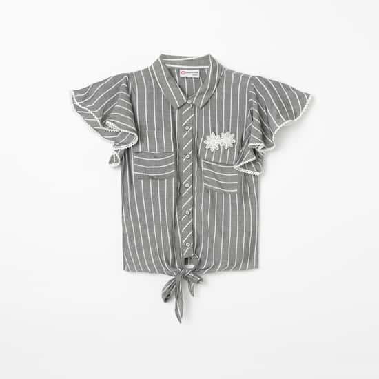 PEPPERMINT Striped Flutter Sleeves Shirt with Tie-Up