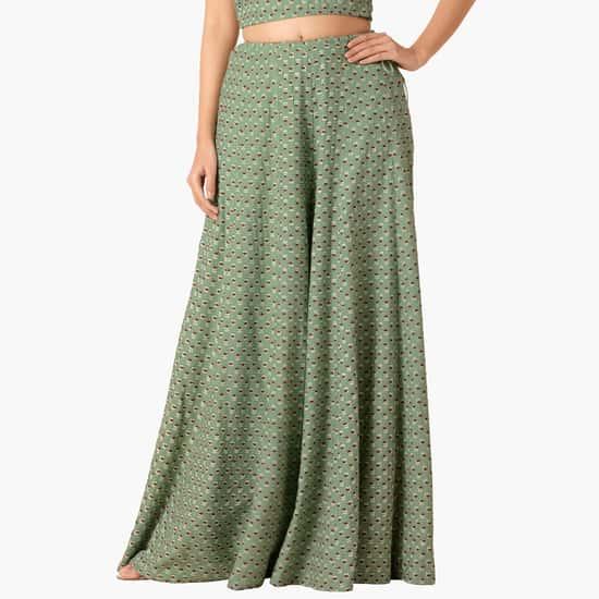 INDYA Women Printed Flared Maxi Skirt