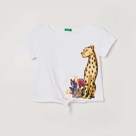 UNITED COLORS OF BENETTON Girls Printed Round Neck Casual Top