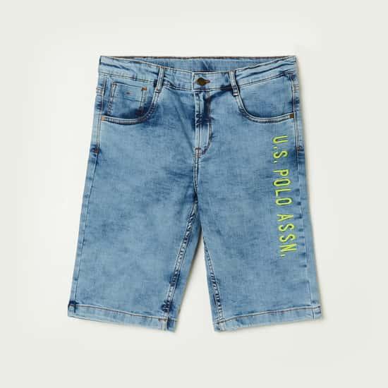 U.S. POLO ASSN. KIDS Boys Stonewashed Embroidered Denim Shorts